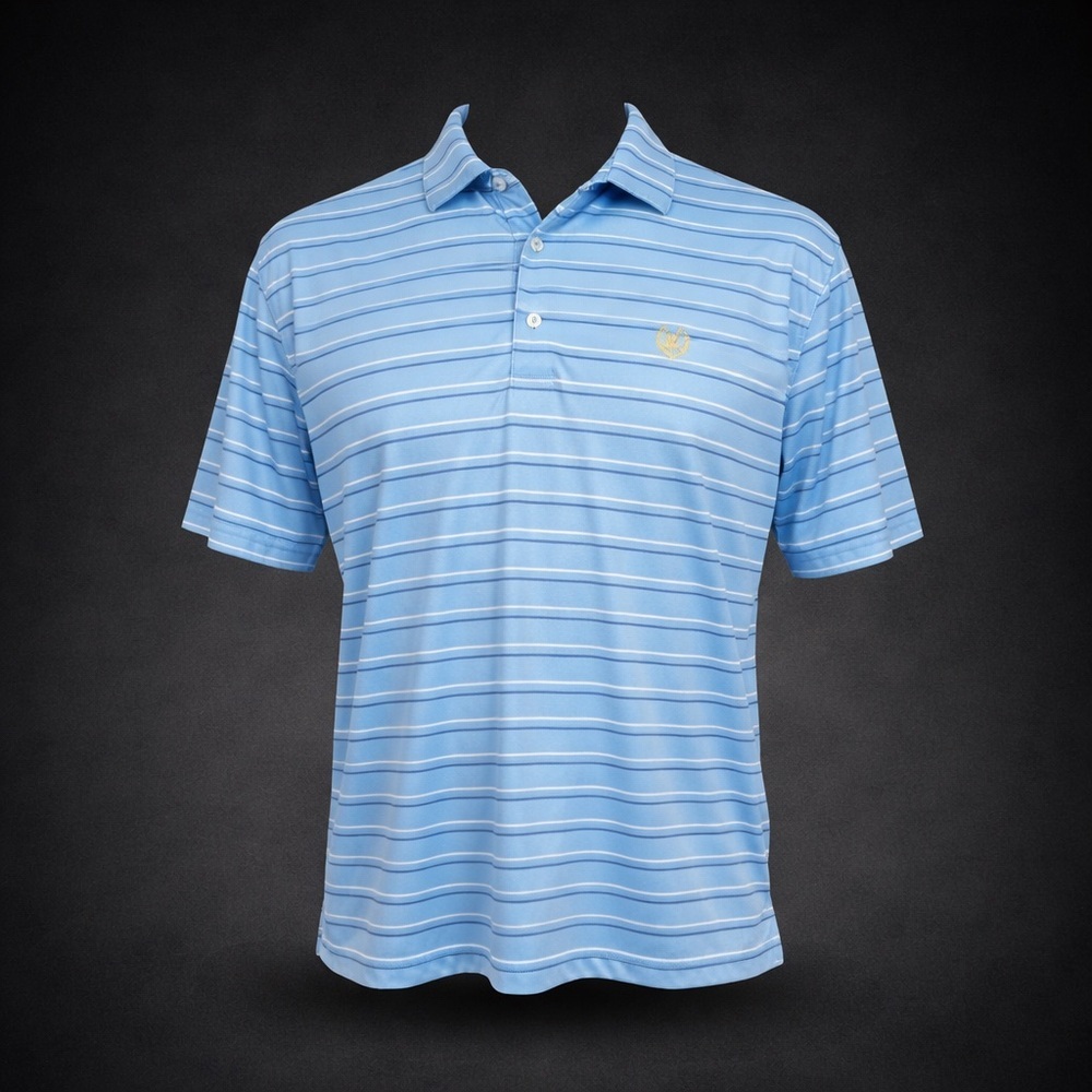 Greg Norman PlayDry Golf Polo Shirt Men’s XL Blue Striped Performance Shark Logo